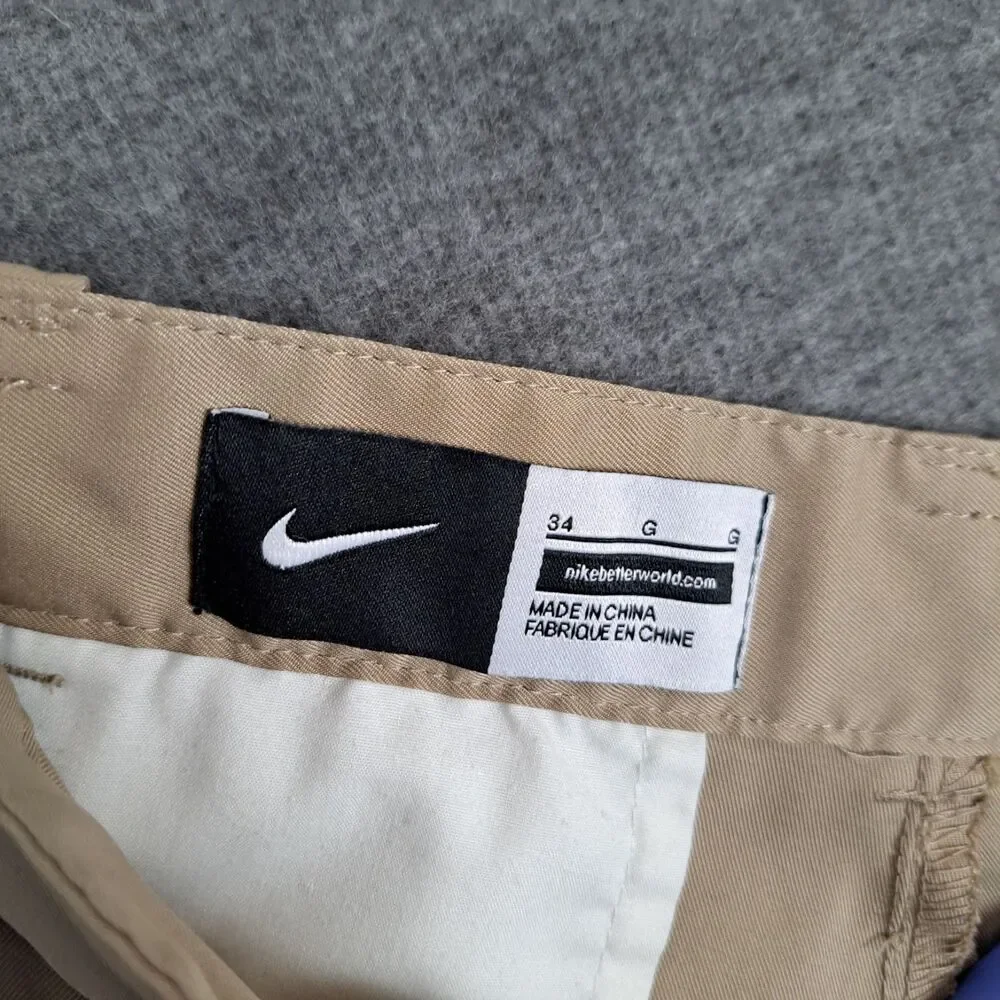 Nike‎ Golf Khaki Beige Dri Fit Flat Front Golf Pants Sz 34
